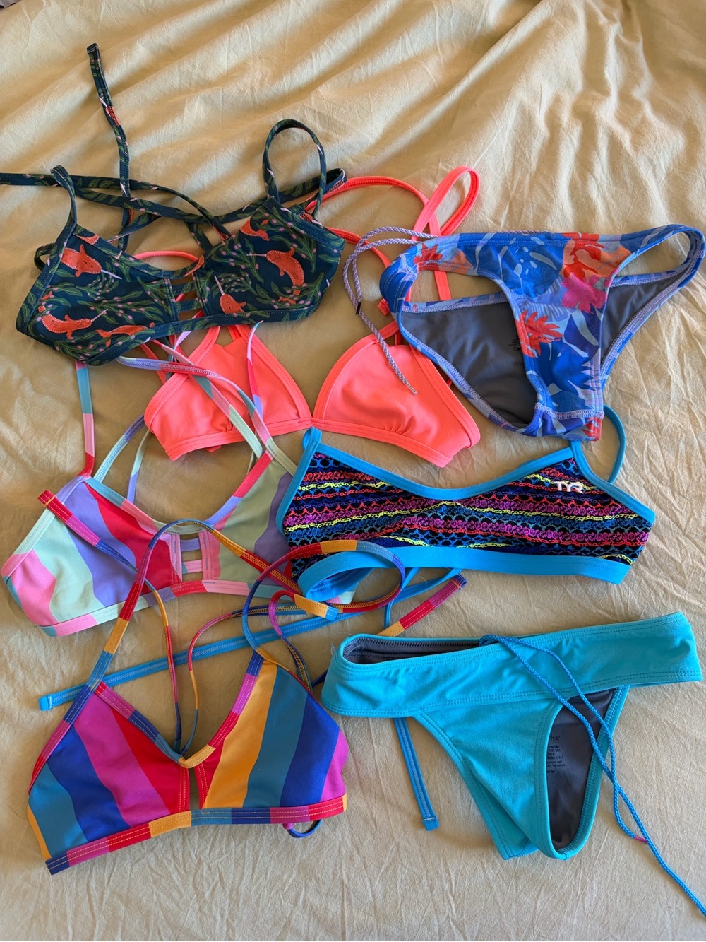Jolyn Bikini Bundle Tomcat Vent Brazil Triangle Pink Blue Narwhal Iggy Stripe XS